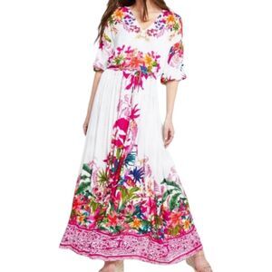 INC International Concepts Mara Garden Maxi Dress Womens Large Pink Bohemian